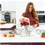 Relaxdays 10024713 Set de Cuisine Bol mélangeur 5X saladier avec Couvercle en INOX 18 pièces cuillère doseur, Argent Blanc