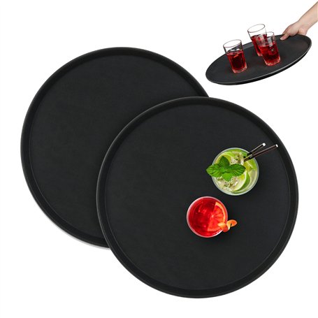 Relaxdays Lot de 2 Plateaux de Service Ronds