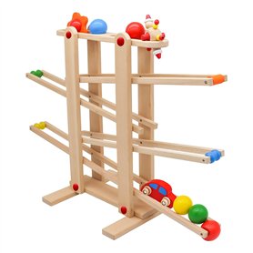 Infantastic® Circuit Billes en Bois - avec 4 Boules Multicolores et 2 Jouets Roulants