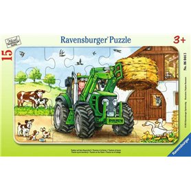 Ravensburger - Puzzle Enfant - Puzzle Cadre 15 p - Tracteur à la Ferme - Dès 3 Ans - 06044