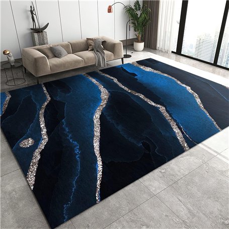 PAJEON Tapis de Décoration Lignes étoilées De Luxe en Marbre Bleu Marine