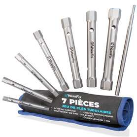 S&R WERKFIX Jeu Clés Tubulaires - 7 Clés à Tube Douille 6-19 mm. Pour Bougies et Lavabo