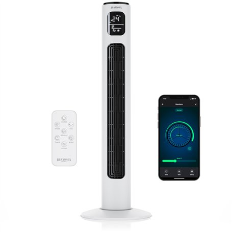 Brandson Premium Ventilateur Colonne ECO avec moteur DC 35 Watt – extrêmement silencieux – commande par appli – commande vocale