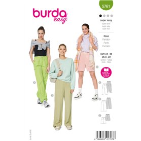 Burda style 5761 Patron de couture pour femme Pantalon cargo en 2 longueurs Taille 32-48 Niveau de couture 1 (super facile) avec