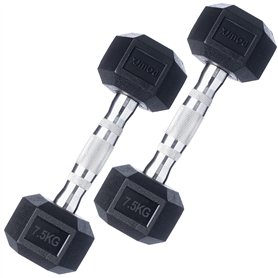 POWRX Haltères de Musculation Hexagonales en Fonte Barre Chromée avec Enveloppe en Caoutchouc Résistant (paire haltere poids 2kg