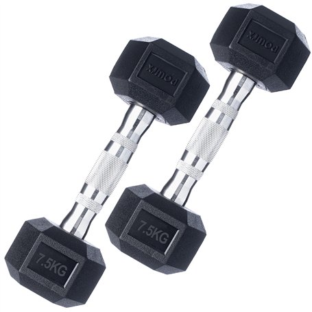 POWRX Haltères de Musculation Hexagonales en Fonte Barre Chromée avec Enveloppe en Caoutchouc Résistant (paire haltere poids 2kg