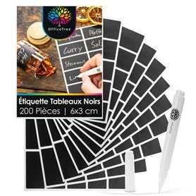 OfficeTree 200 Etiqueteuse Autocollantes - 6 x 3 cm - Étiquettes Bocaux - Etiquette Autocollantes Noires - Etiquette Verre - Eti