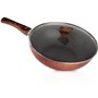 GGC Wok avec manche en bois et couvercle I 32 cm de diamètre Wok avec revêtement antiadhésif I Poêle pour plaques à induction et