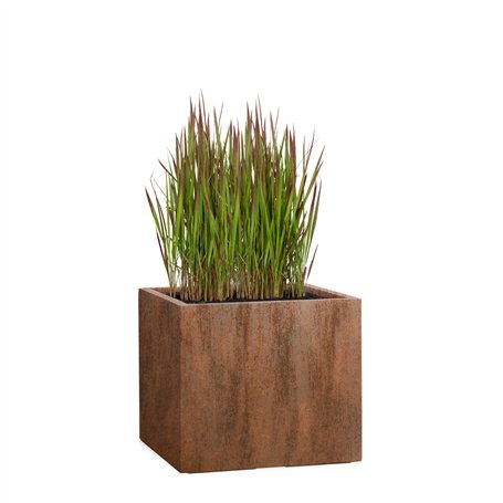 Pflanzwerk® Pot de Fleur Cube Jardinière Brun Roux 23x23x23cm *Résistant au Gel* *Protection UV* *Qualité européenne*