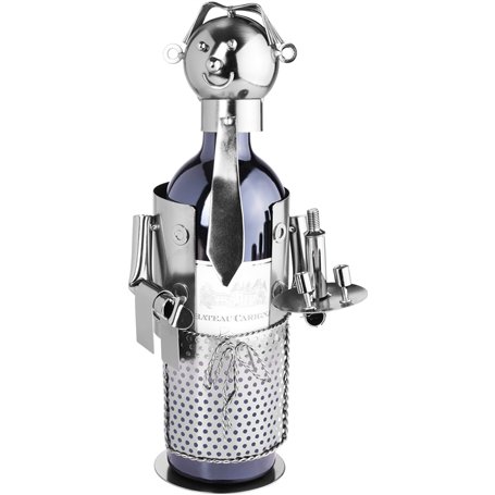 BRUBAKER - Porte-bouteille de vin - Serveur/Sommelier - Sculpture en Métal - Carte de voeux incl. - Idée cadeau originale