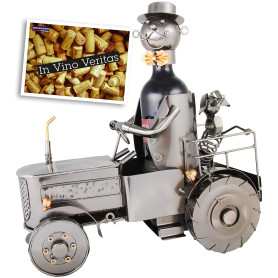 Brubaker - Porte-bouteille de vin - Sous forme de tracteur avec conducteur et chien - Objet décoratif en métal - Avec carte de v