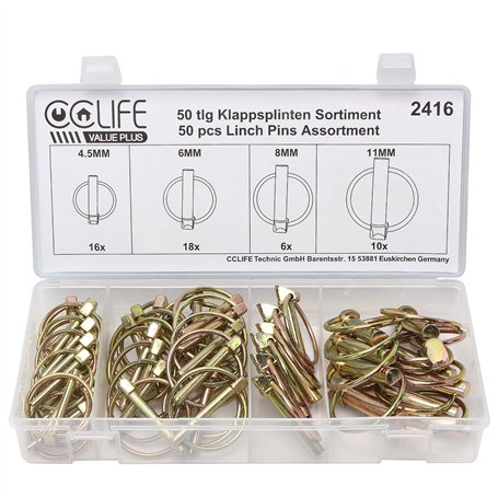 CCLIFE 50 pièces Goupille de lynch avec anneau pour remorque de tracteur agricole，Assortiment de goupilles clips rond sécurité 4