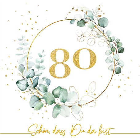 Lot de 20 serviettes de table en papier décoratives pour 80e anniversaire Eucalyptus avec inscription en allemand « Schön