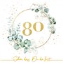 Lot de 20 serviettes de table en papier décoratives pour 80e anniversaire Eucalyptus avec inscription en allemand « Schön