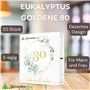 Lot de 20 serviettes de table en papier décoratives pour 80e anniversaire Eucalyptus avec inscription en allemand « Schön, dass 