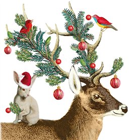 Lot de 20 serviettes en papier motif animaux au cerf de Noël - Décoration de table 33 x 33 cm