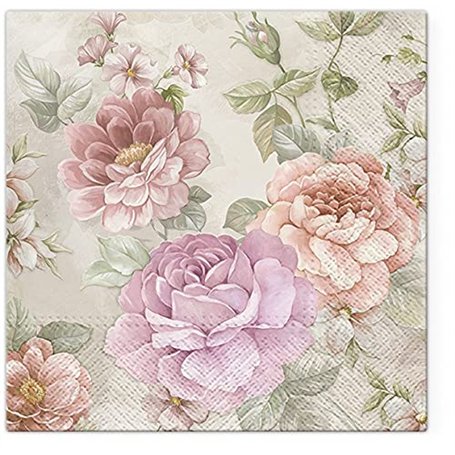 Lot de 20 Serviettes de Table Memory of Summer - Style Vintage - Roses - 33 x 33 cm