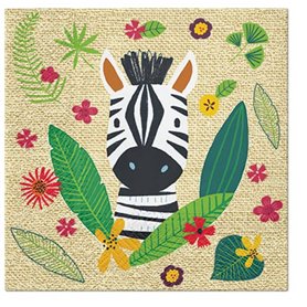 Lot de 20 serviettes en papier - Motif zèbre sur feuilles - Animaux - Enfants - Jungle - Été - 33 x 33 cm