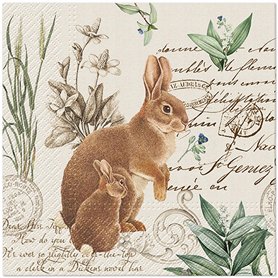Lot de 20 serviettes en papier avec motif lapin sur écriture - Style vintage - Idéales pour le découpage et la technique des ser