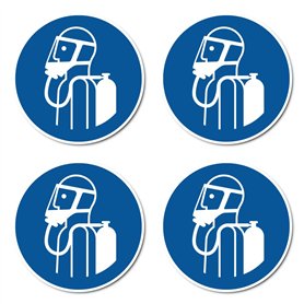 Utilisation de la protection respiratoire indépendante de l'air ambiant : M047 – DIN EN ISO 7010 / ASR A1.3 – Autocollants : Ø 1
