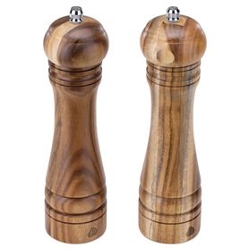Navaris 2X Moulin à Épice Manuel - Lot 1x Moulin à Sel et 1x Moulin à Poivre en Bois d'Acacia - Salière Poivrier avec Broyeur Cé