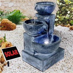 AMUR Fontaine de Jardin Solaire avec Batterie Lithium et Éclairage LED - Cascade Bols Trois Niveaux Relaxante et Élégante