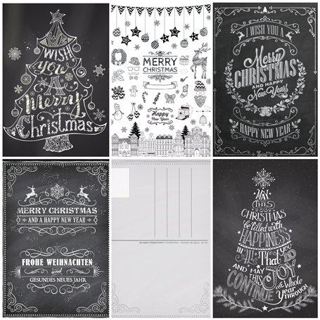 Edition Colibri 50 cartes postales de Noël: NOIR et BLANC Série de 50 cartes de Noël nostalgiques (5 motifs x 10 pièces = 50 piè