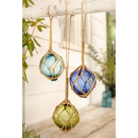 Dekoleidenschaft Lot de 3 boules décoratives en verre dans un filet de pêche