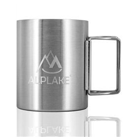 ALPLAKE® - Tasse double paroi en acier inoxydable - Avec poignée pliable - 250 ml