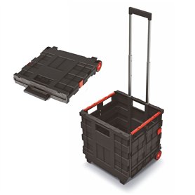 Spetebo Chariot de courses pliable en plastique avec roues - 35 l - Boîte de transport mobile avec poignée télescopique - Panier