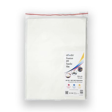 OFIXDO Film de transfert DTF de qualité supérieure - Format A3 - 100 feuilles - Double face mat/mat - Hot Peel - Pour imprimante