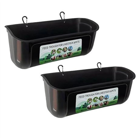 Sujurio 2 PCS Poulet Chèvre Accrocher Clôture Mangeoire Abreuvoir Noir pour Cerf Canard Chien et Porcelets