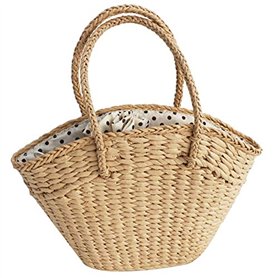Wresetly Sac à Main pour Femmes en Osier Tissé Sac à BandoulièRe pour Dames Sac de Plage Tissé en Paille Capacité Portable Dot G
