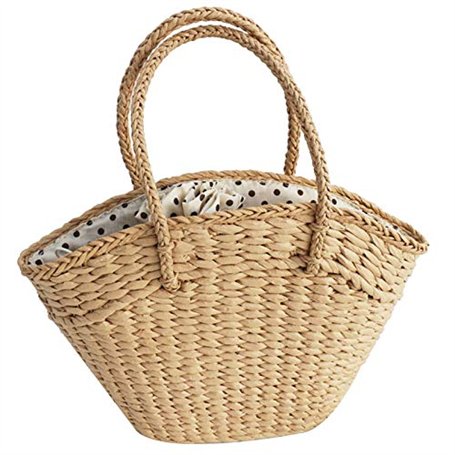 Wresetly Sac à Main pour Femmes en Osier Tissé Sac à BandoulièRe pour Dames Sac de Plage Tissé en Paille Capacité Portable Dot G