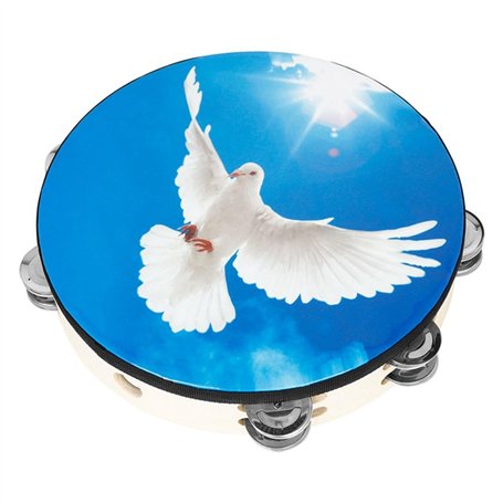 LOLPALONE 1 Pièce de Tambourin à Main à Double Couche de 10 Pouces avec Colombe de la Paix 25