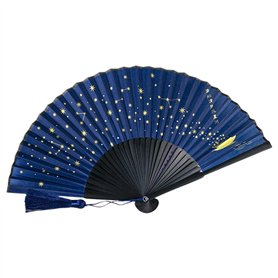 Melitt Éventail pliant en soie étoilée - Tissu japonais chinois en - Bleu