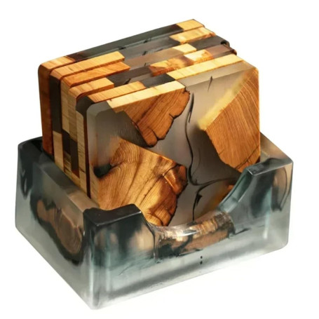 Fegtrtyoa Ensemble de sous-Verres en Bois avec Résine Époxy - sous-Verres Modernes avec Support pour