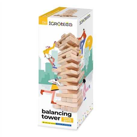 Igroteco® Tour d’Équilibre en Bois – 54 Pièces – Jeu d’Adresse Classique pour Enfants et Famille – Bois Naturel des Carpates – J