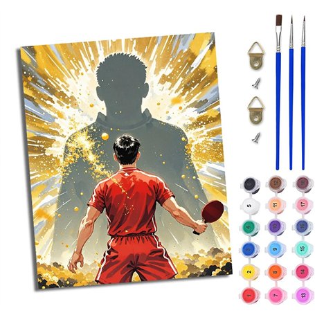 WJWWANG Peinture par Numéros Adultes Débutants Joueur de tennis de table de retour DIY Kits de Peinture à L'huile pour la Décora