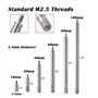 Grendly Lot de 6 tiges d'extension de comparateur avec filetage M2.5, tige d'extension de 10 à 100 mm, pour comparateurs et affi