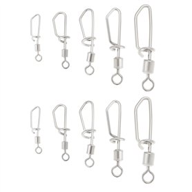 VGOL 50 Pièces Clips de Pêche Au Leurre 2# 4# 6# 8# 10# Roulement à Billes Pivotant en Alliage d'acier Inoxydable de Cuivre Snap