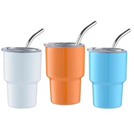 Sknrlko Lot de 3 mini verres à liqueur à double paroi avec paille et couvercle