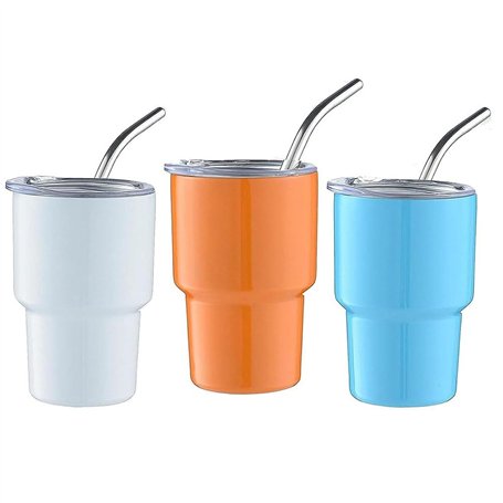 Sknrlko Lot de 3 mini verres à liqueur à double paroi avec paille et couvercle