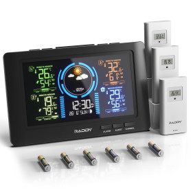 Station météo radio Raddy WF-80C avec 3 capteurs extérieurs Écran couleur numérique 7