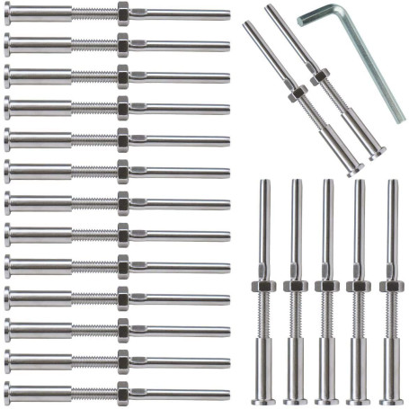 Grnlucja 20 PièCes SéRies Tendeur à Main Swage Fileté Goujon Tension Hex Fitting RéCepteur Terminal pour 1/8 Pouce CâBle Garde-C
