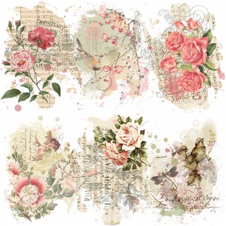 Papier de riz imprimé roses et oiseaux - 20