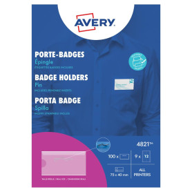 AVERY ZWECKFORM Boite de 100 portes-badge épingle 4x7