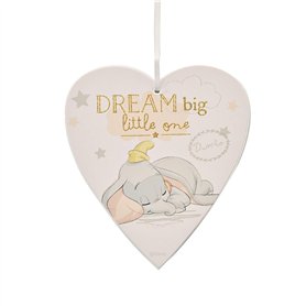 Disney DI399 Plaque à suspendre de Dumbo en forme de cœur avec le message « Dream Big Little One »