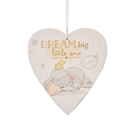 Disney DI399 Plaque à suspendre de Dumbo en forme de cœur avec le message « Dream Big Little One »