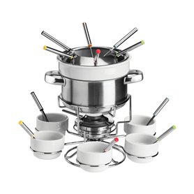 Service à Fondue en Acier Inoxydable et Porcelaine